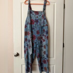 Floral Denim Overalls